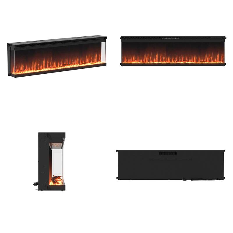 3-Sided Electric Fireplace with 12-Color Flame, Dual Heat Settings 750W/1500W, Smart App & Remote Control – 50/60/70 Inch