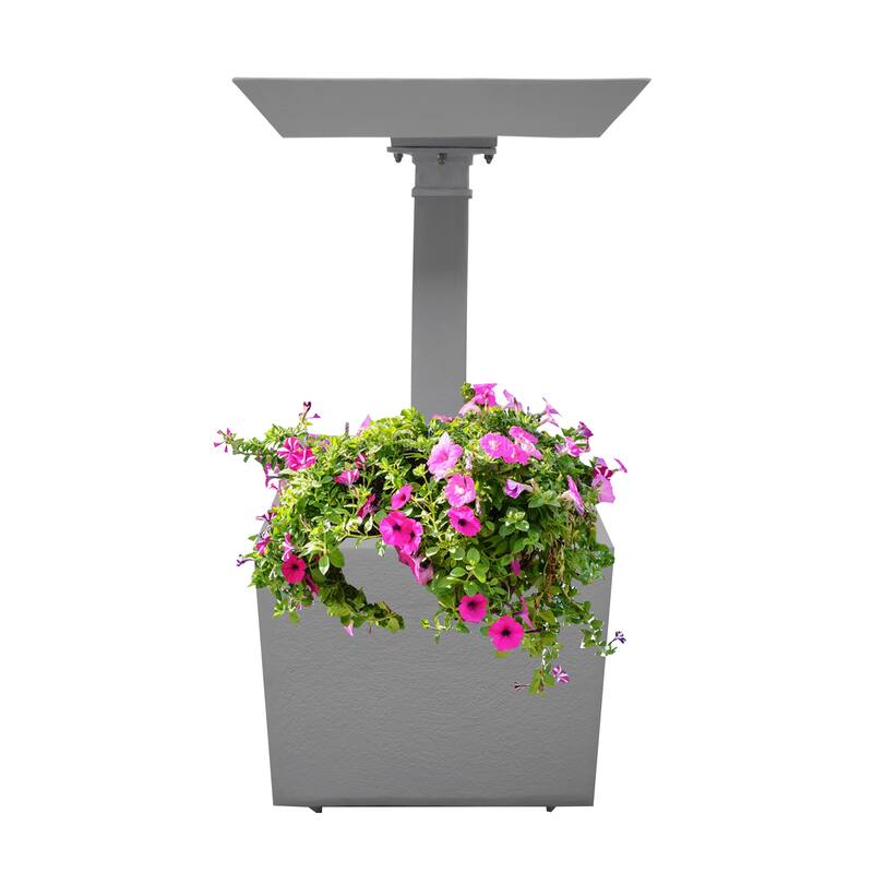 Modern Square Cast Aluminum Metal 35-in Bird Bath and Planter Vase Combo - Grey