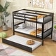 preview thumbnail 4 of 34, Twin over Twin Rubber Wooden Bunk Bed with Trundle, Ladder & Safety Guardrails, Espresso