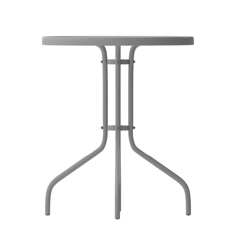 23.75" Round Tempered Glass Metal Table with Smooth Ripple Design Top