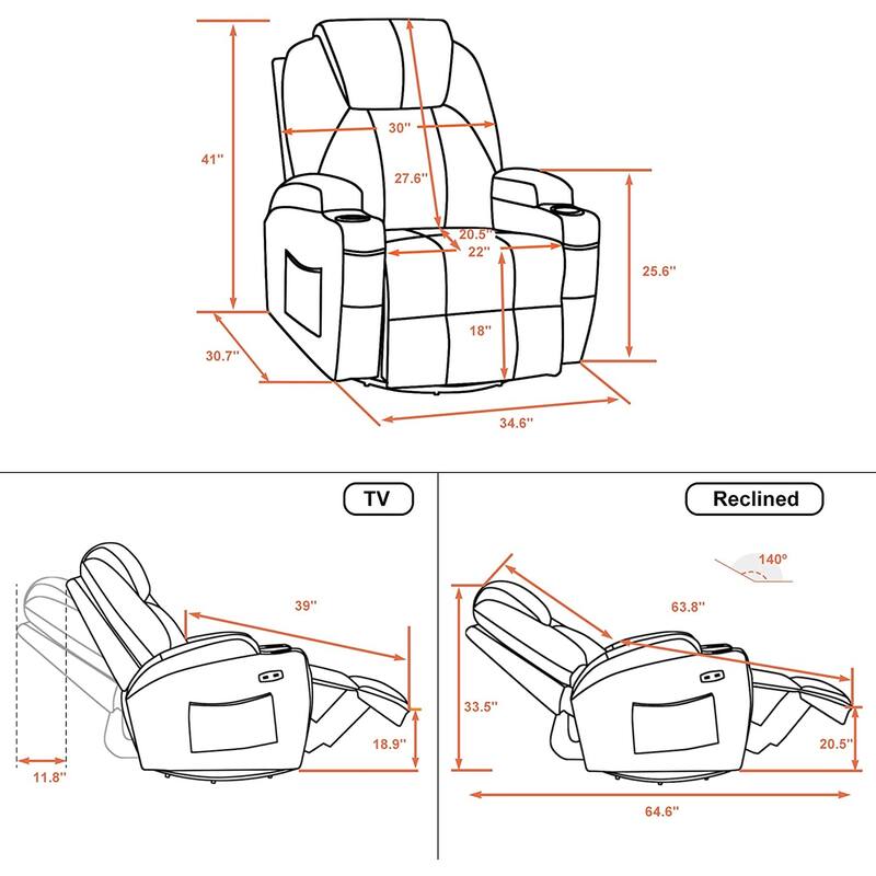 MCombo Manual Swivel Glider Rocker Recliner Chair with Massage and Heat, Faux Leather 8031