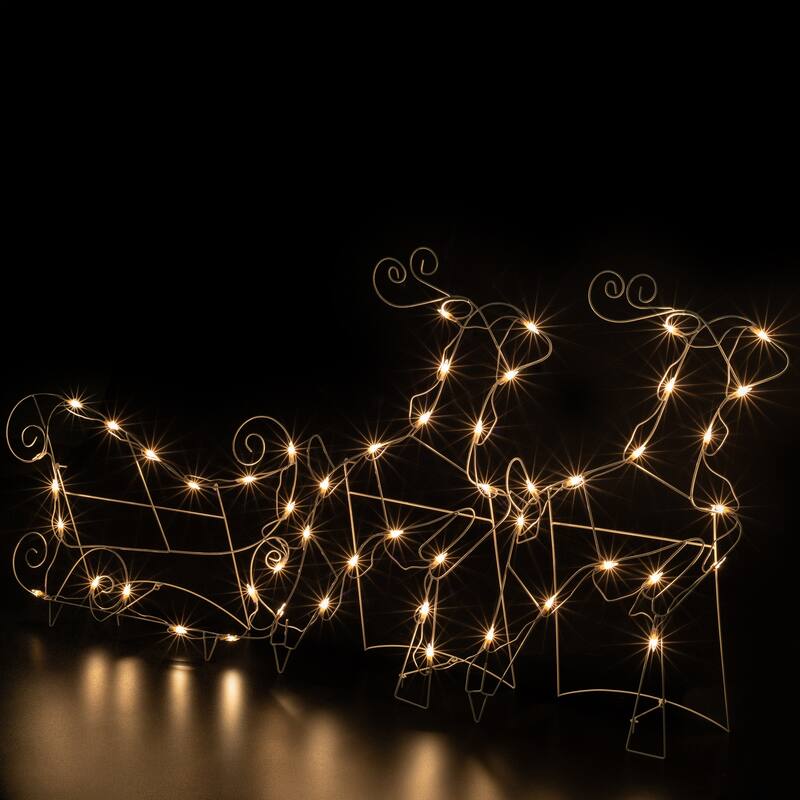 3-Piece Lighted Reindeer and Sleigh Outdoor Christmas Decoration Set - White