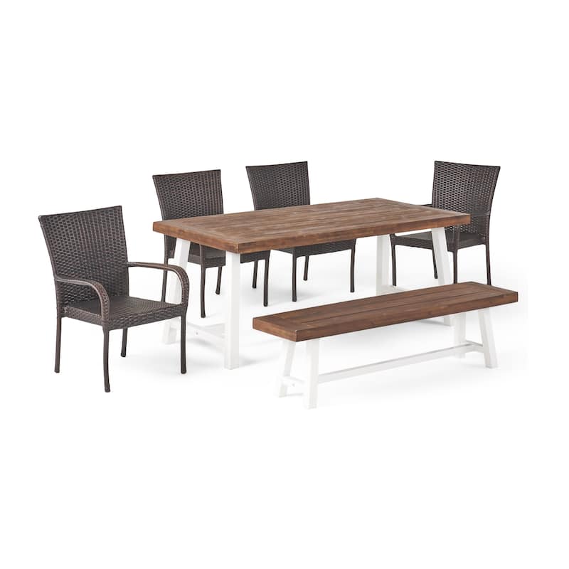 Christopher Knight Home Cooper Outdoor 6-Piece Rectangular Acacia Wood and Wicker Dining Set