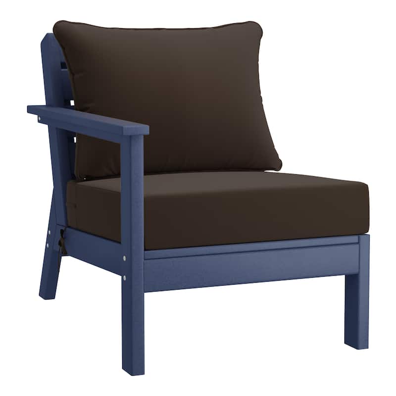 Birchwood All Weather HDPE Outdoor Patio Deep Seating Navy Blue Left Arm Facing Chair With Cushions (1-Piece)