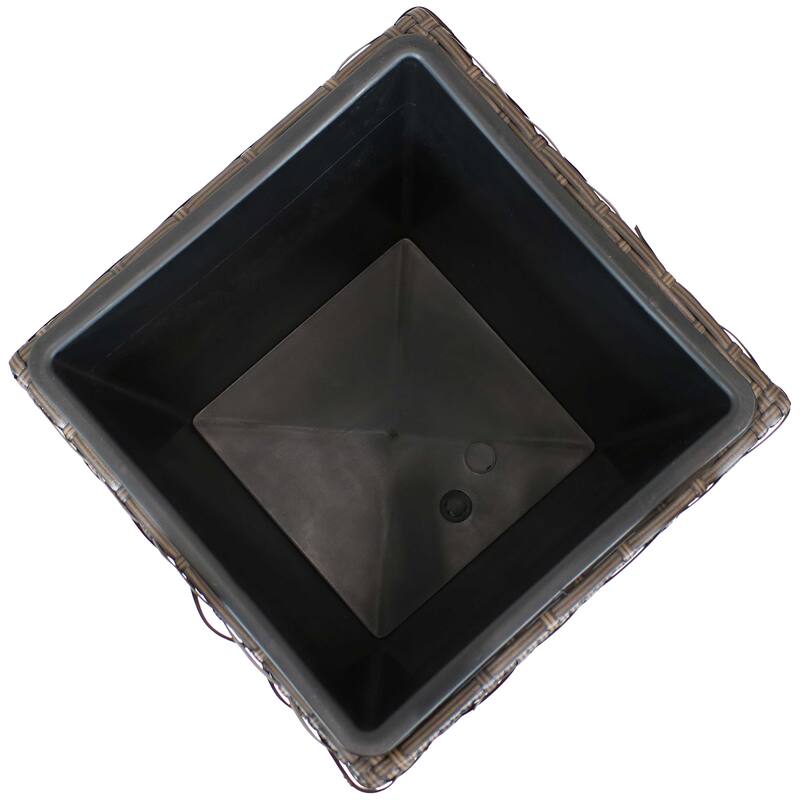 Sunnydaze Tall Square Brown Polyrattan Planter - 24-Inch - Set of 2 - 24-Inch Tall