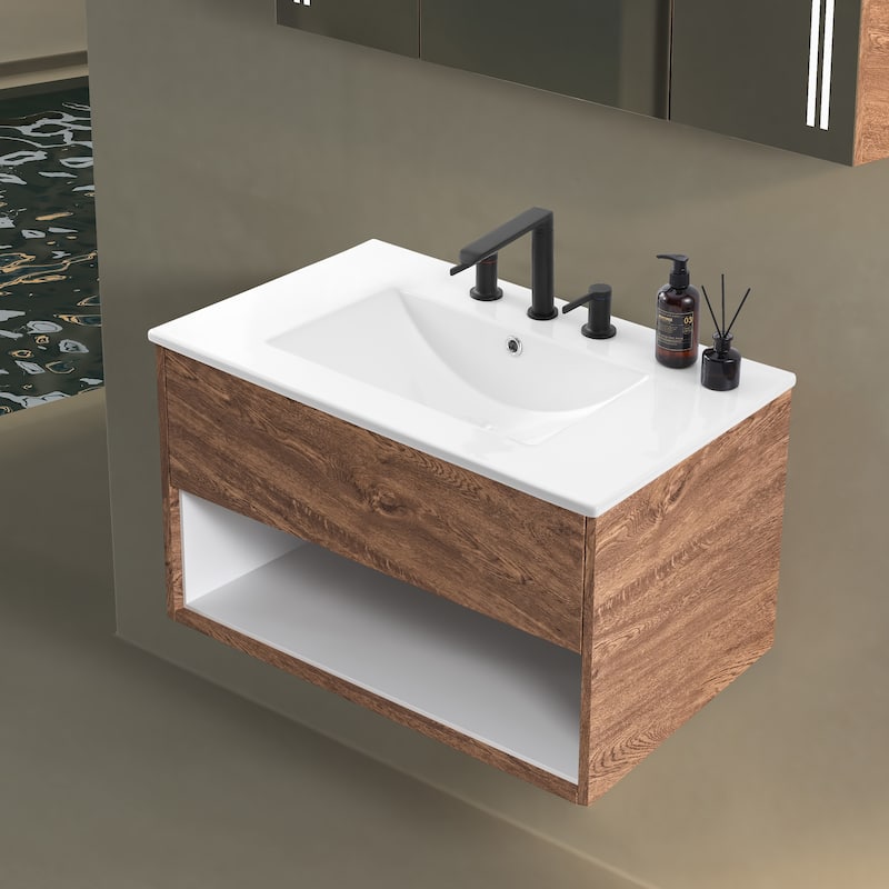 Aubert 3-Hole Classic Contemporary Rectangular Ceramic Single Sink Basin Vanity Top, by JONATHAN Y