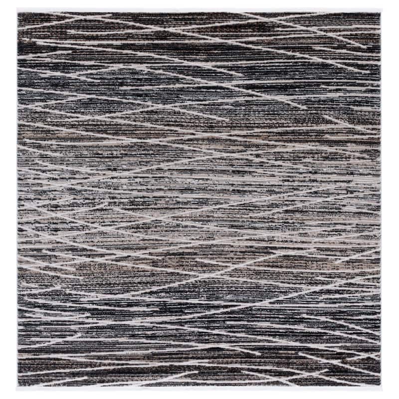 SAFAVIEH Mila Mikie Modern & Contemporary Rug - 6'7" Square - Black/Beige Ivory
