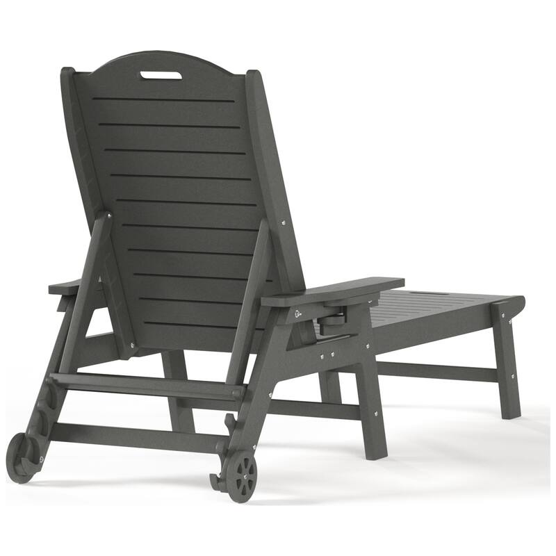 Brighton Outdoor Poly Reclining Chaise Lounge with Wheels & Cup Holder (Set of 4)