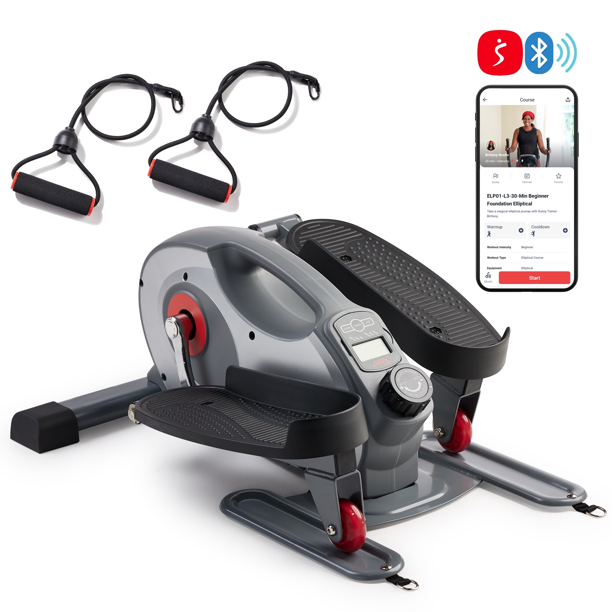 Smart Heavy-Duty Mini Elliptical with Resistance Bands E323054