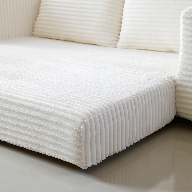 Memory Foam Cloud Loveseat, 2-in-1 Convertible Corduroy Folding Couch Bed, No-Assembly Floor Sofa with Storage Pockets