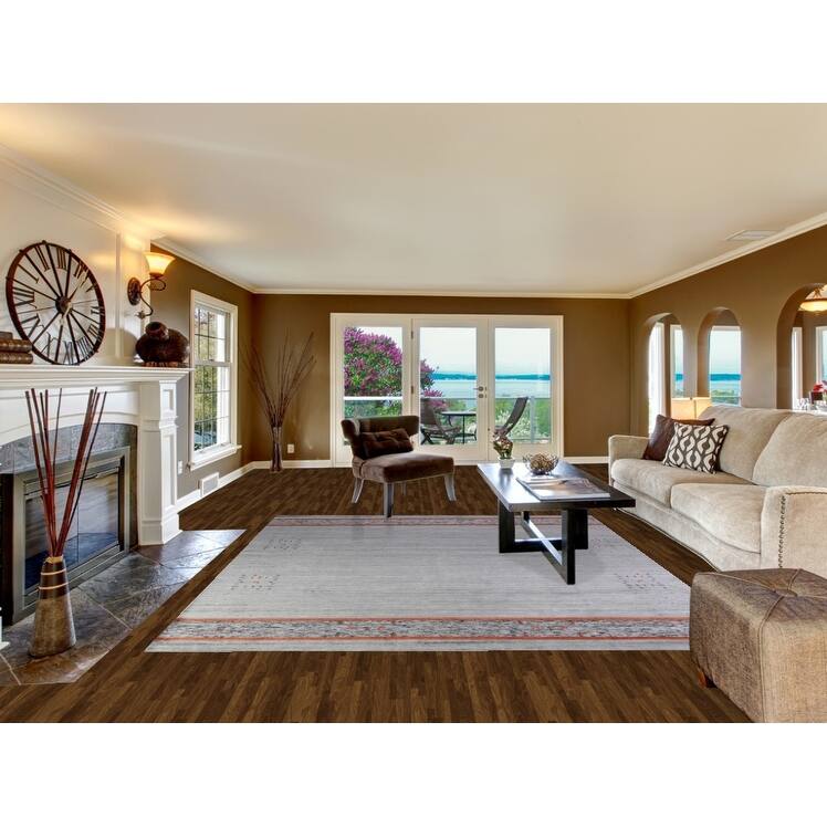 Hand Knotted Oriental Viscose Silk Carpet Tribal Stripe Greys & Charcoal Gabbeh Area Rug - 10' 0'' X 8' 4''