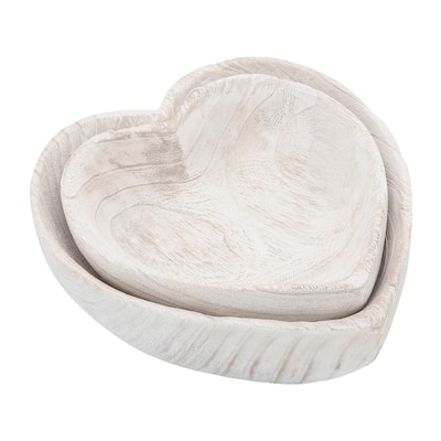 Sagebrook Home Handcrafted Paulownia Wood Decorative Bowls, Heart-Shaped Nesting Design, Set of 2 - 10" x 10" x 3"