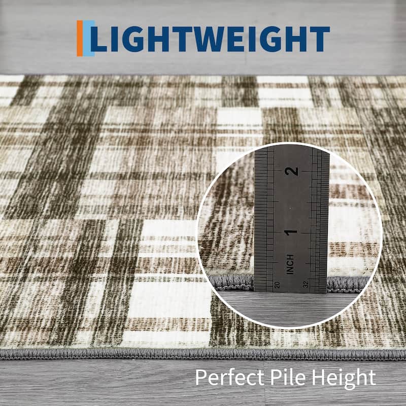 Area Rugs for Living Room Bedroom Modern Geometric Rug Low Pile Non Slip Farmhouse Plaid Carpet
