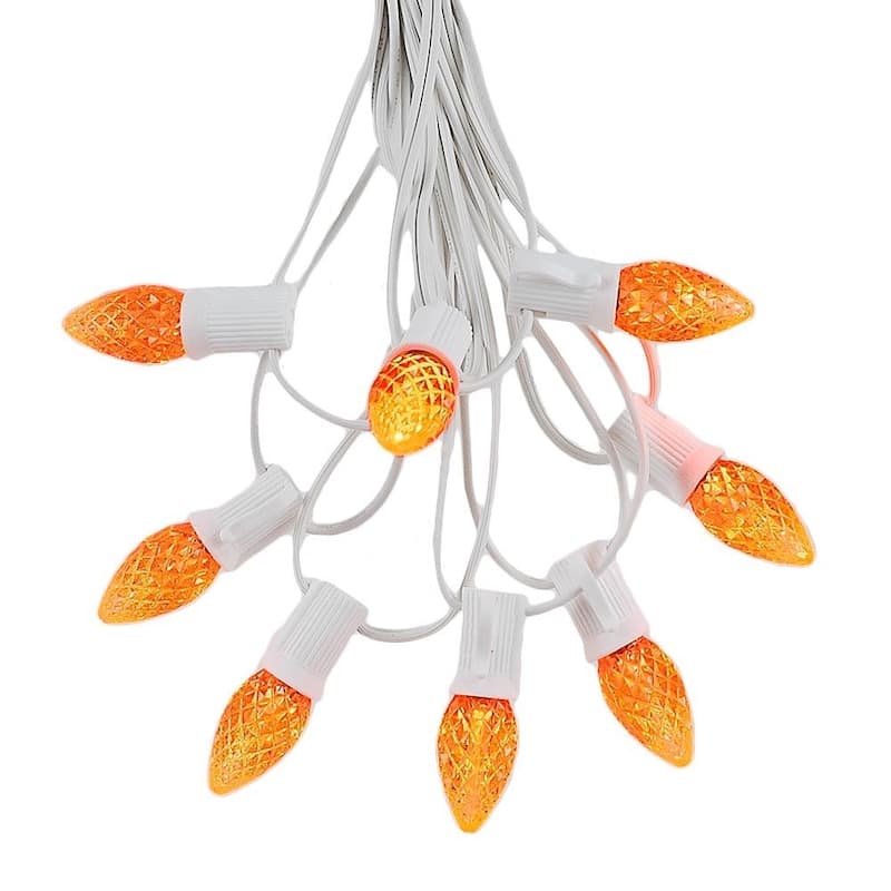 25 Foot C7 LED Christmas Light Set, Hanging String Lights, White Wire - Orange