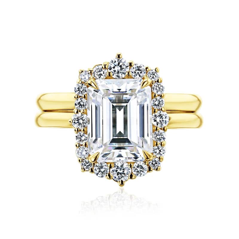 Annello by Kobelli - The 2.85ct Elizabeth 14k Solid Gold Moissanite & Lab Grown Diamond Rococo Halo Plain Band Bridal Set - Yellow - 10