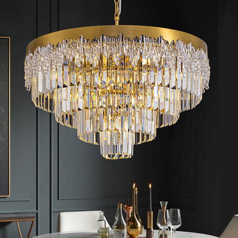 24 in. Modern 5-Tier Gold Crystal Chandelier with 11 Lights, Round Contemporary Ceiling Light for Dining Room and Living Room