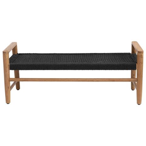 45.5"W Teak Wood Bench with Cotton Woven Seat