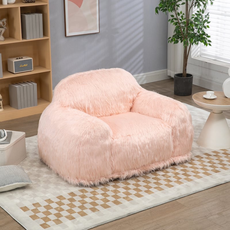 Bean bag chair lazy long hair sofa adult, teen high density foam filled modern focus chair - Pink