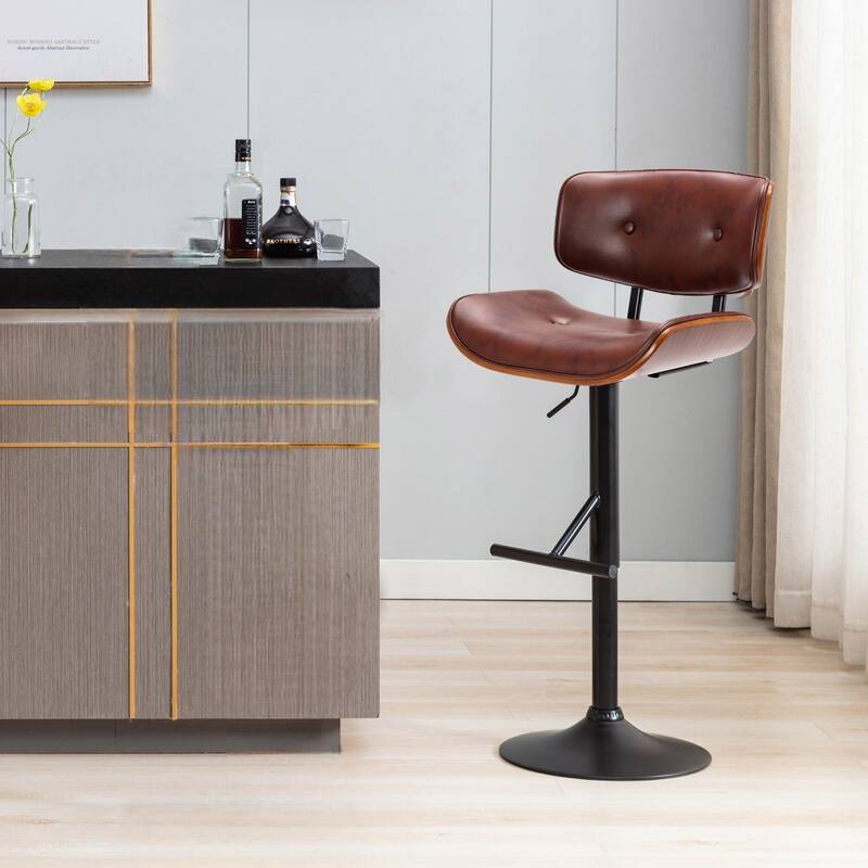 Porthos Home Cian Swivel Height Adjustable Faux Leather Mid-Century Bar Stool