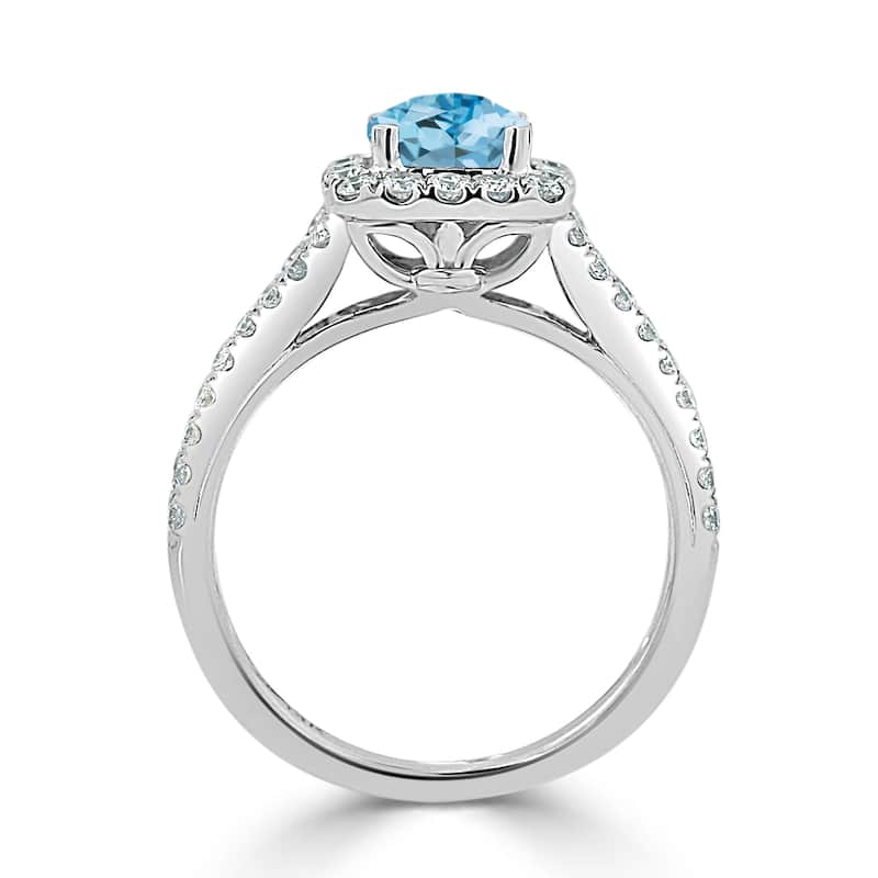 Auriya 9/10ct Cushion-cut Sky Blue Topaz Halo Diamond Engagement Ring 5/8ctw 14k Gold