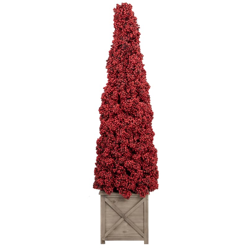Red Berry Cone Potted Christmas Topiary - 4 Foot