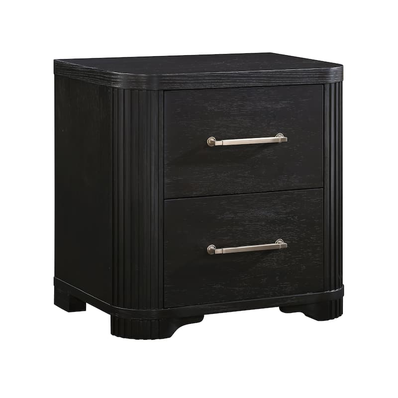 3pc Set Bedroom Furniture Platform Bed Storage Chest Nightstand Charcoal Finish