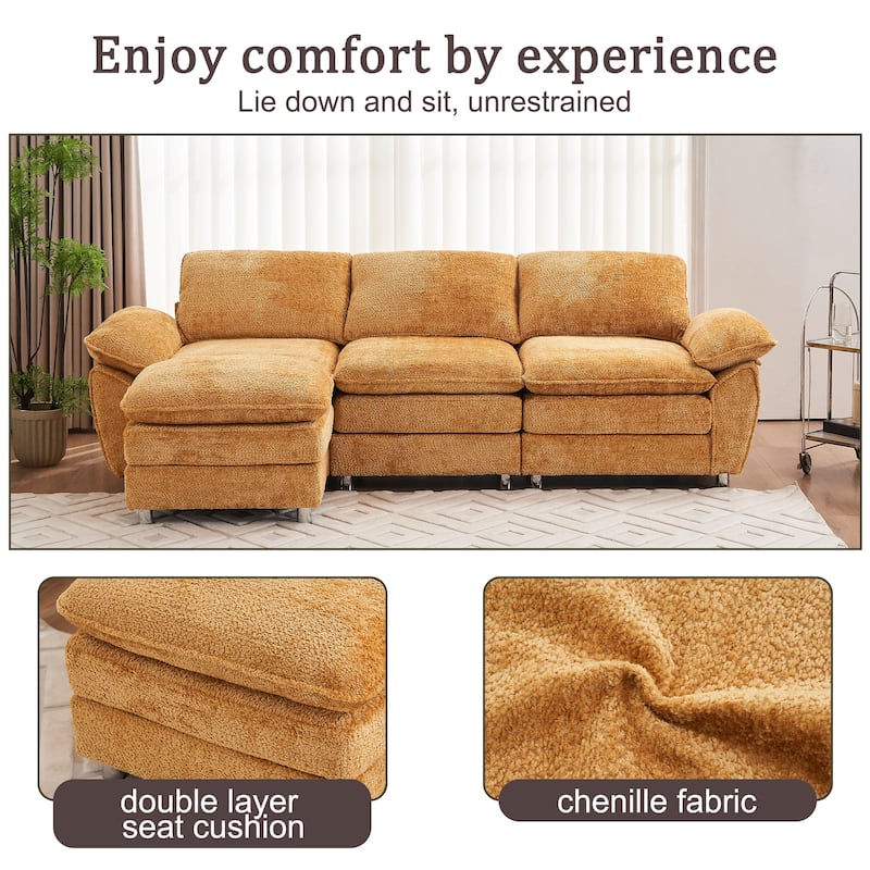 Modern Deep 3-Seat Sofa Couch with Ottoman