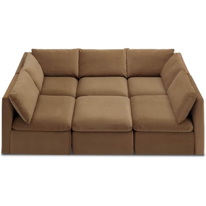 Mopio Macy Modular Sectional Sofa, Modern Couch with Ottoman Chaise Brown - Hazelnut Brown - Symmetrical