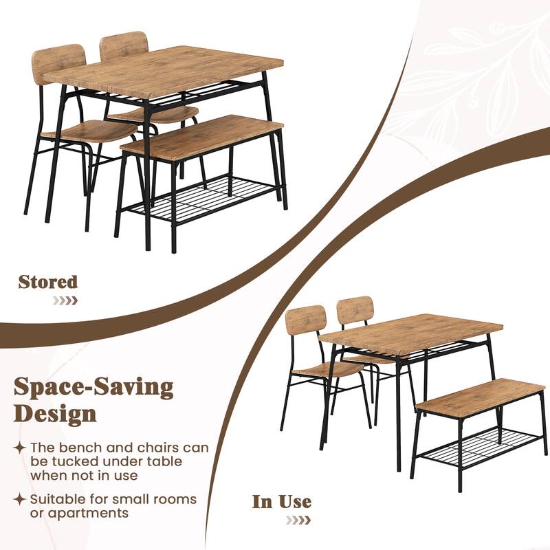 Gymax Dining Table Set for 4 Dining Room Kitchen Table w/ Bench 2