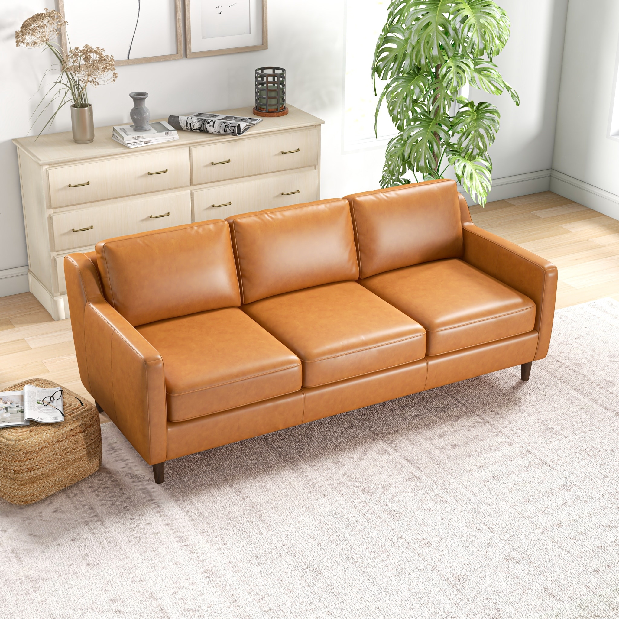 Cognac tan leather sofa deals
