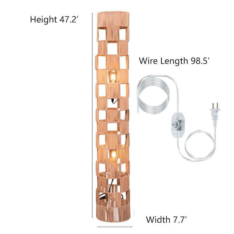 2-Lights handcrafted Natural Modern Rattan Floor Lamp - 47" Tall