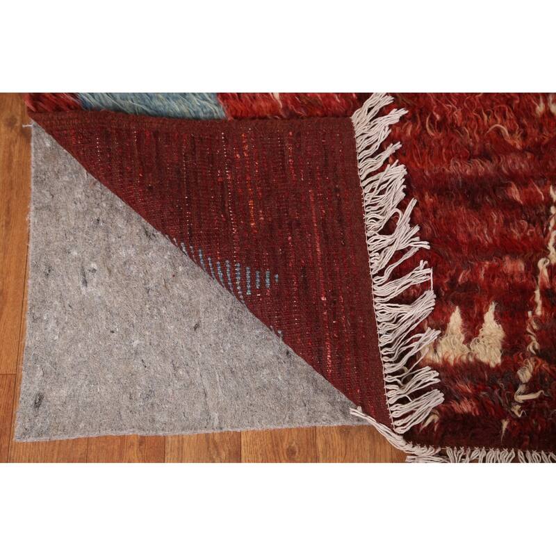 Hand Knotted Oriental 100% Wool Carpet Modern Tribal Red Moroccan Area Rug - 9' 9'' X 6' 10''