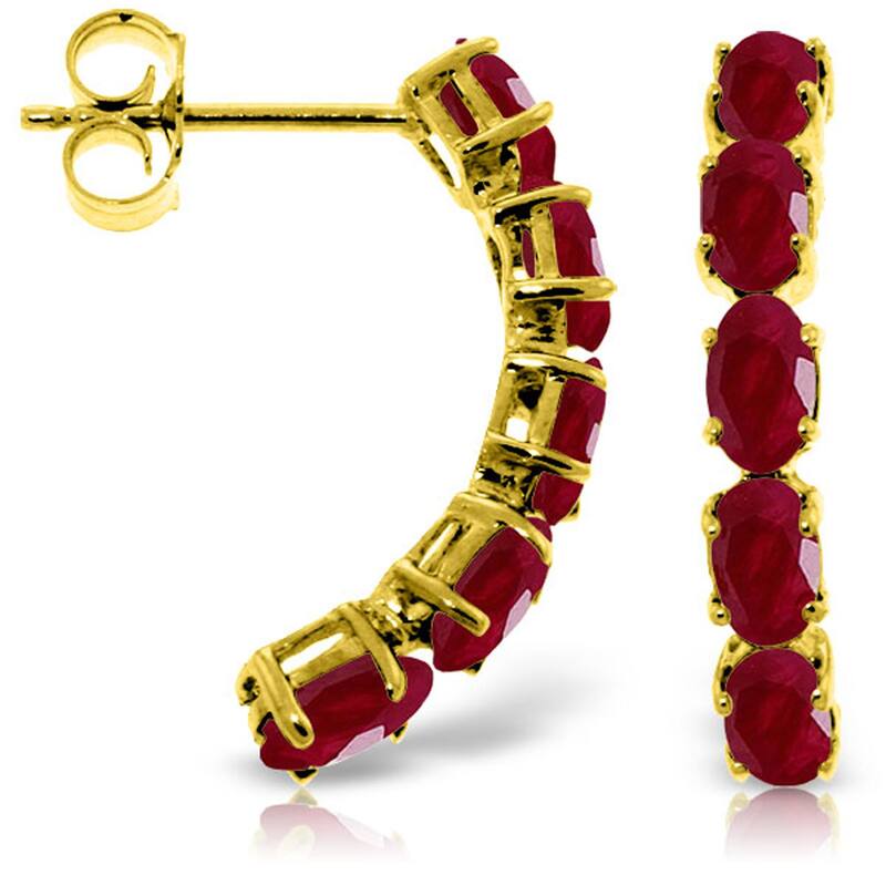14K Solid Gold Natural Ruby Gemstone Elegant Stud Earrings - Yellow