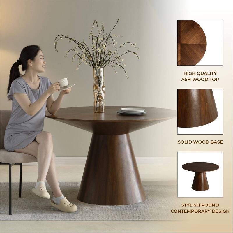 Round 47" Dining Table with Ash Wood Veneer Top Fynix Collection