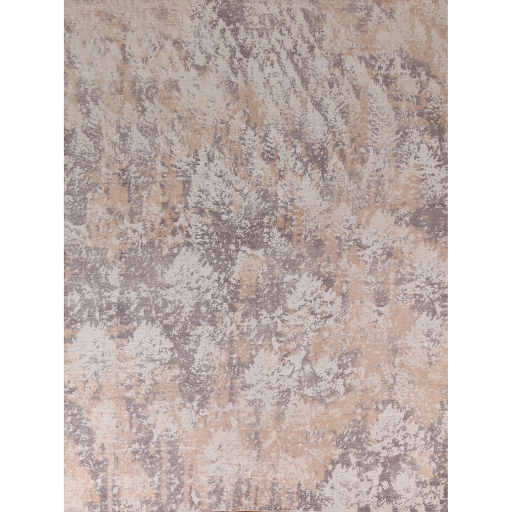 Abstract Modern Area Rug Hand-Knotted Beige Wool Carpet - 7'9"x 9'9"