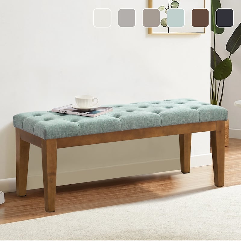 Button-Tufted Bench for End of Bed, Entryway Bench Beige/ Black/ Brown Solid Wood, Leather, Fabric 44-inch
