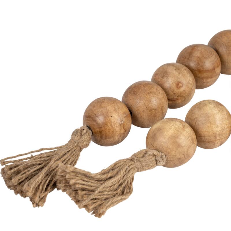 Sagebrook Home 32" Wooden Large Bead Garland with Tassels - Contemporary Mango Wood