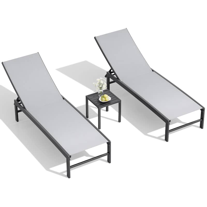 Outdoor Patio Adjustable Chaise Lounge Chairs with Side Table Set