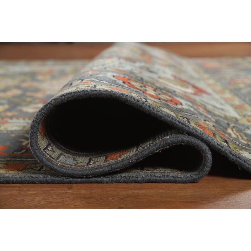 Slate Medallion Heriz Serapi Indian Area Rug Hand-Knotted Wool Carpet - 8'0" x 9'9"