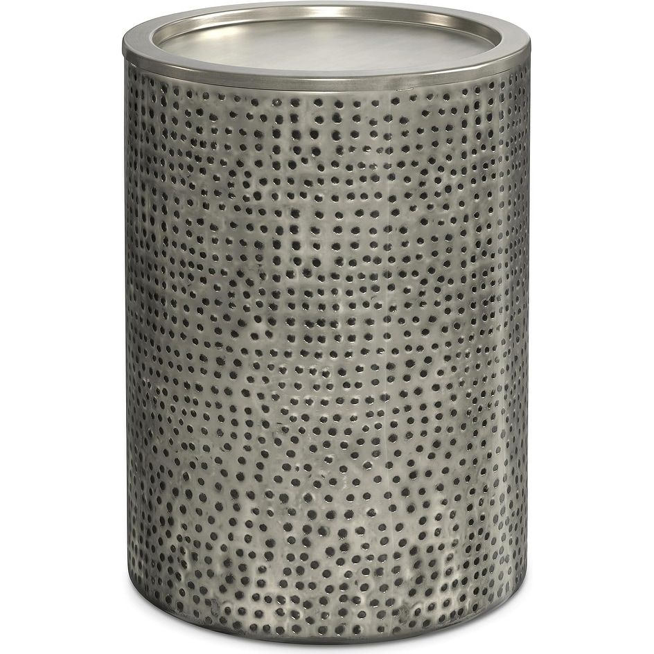 16" Round Metal Side Table in Hammered Antique Silver, Industrial Style