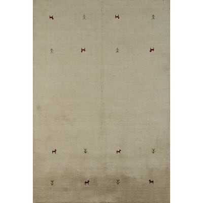 Hand Knotted Oriental 100% Wool Carpet Tribal Animal Pictorial Beige & Ivories Gabbeh Area Rug - 6' 6'' X 4' 7''