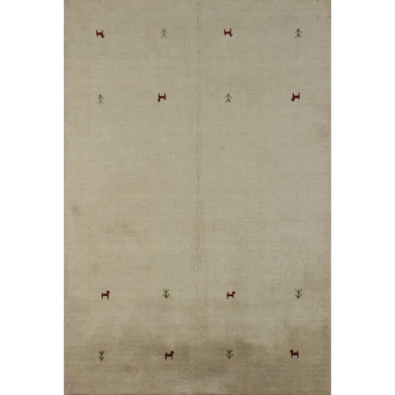 Hand Knotted Oriental 100% Wool Carpet Tribal Animal Pictorial Beige & Ivories Gabbeh Area Rug - 6' 6'' X 4' 7''