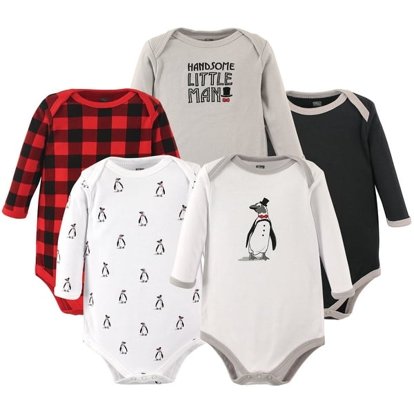 slide 1 of 1, Hudson Baby Infant Boy Cotton Long-Sleeve Bodysuits 5pk, Penguin 0-3 Months - Penguin