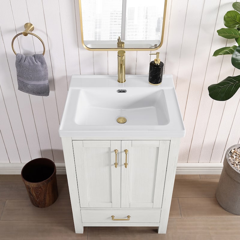 Gela Single Bath Vanity with Ceramic Basin Top and Mirror