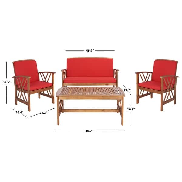 dimension image slide 5 of 8, SAFAVIEH Fontana 4-piece Acacia Solid Wood Outdoor Conversation Patio Set