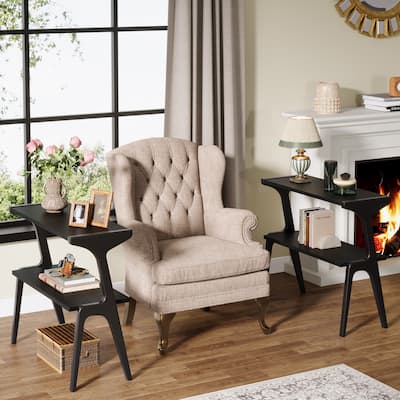 Wood 2-Tier Narrow End Side Chairside Table for Living Room
