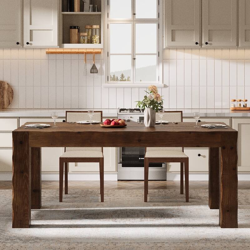 63" Solid Wood Dining Table for 4-6, Rectangle Farmhouse Kitchen Table