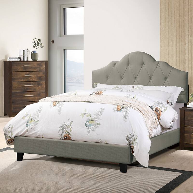 Fabric Upholstered Bed with Arch Back - Grey - Queen