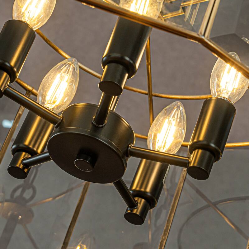 CraftHome 5-Light 20'' Modern Smoked Glass Drum Brass Chandelier For Dining Room Living Room - W20''