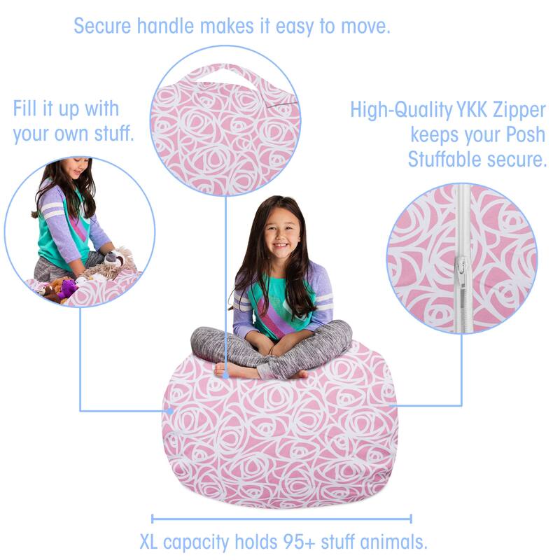 Kids Bean Bag Chair Cover Stuffed Animal Storage or Toy Organizer
